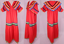 Vintage Seminole Native American Indian Sawtooth Patchwork Colorful Boho Maxi Dress