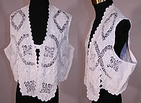 Edwardian White Linen Eyelet Embroidered Drawn Cut Work Lace Blouse Vest Top