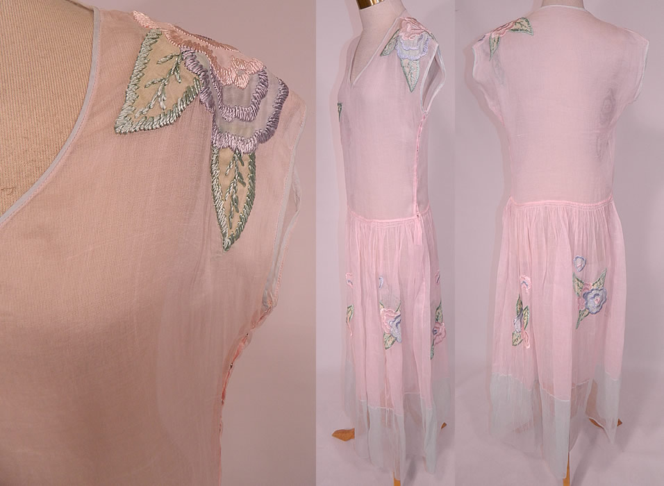 Vintage Pastel Pink & Blue Organdy Floral Embroidered Applique Sheer Party Dress
The dress measures 52 inches long, with 36 inch hips, a 30 inch waist and 36 inch bust. It is in good condition. This is truly a wonderful piece of wearable art! 