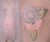 Vintage Pastel Pink & Blue Organdy Floral Embroidered Applique Sheer Party Dress