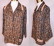 Vintage Art Deco Brown Silk Crepe Embroidered Flapper Blouse Coat Jacket