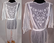 Vintage Edwardian Sheer White Net Floral Embroidered Lace Middy Dress
