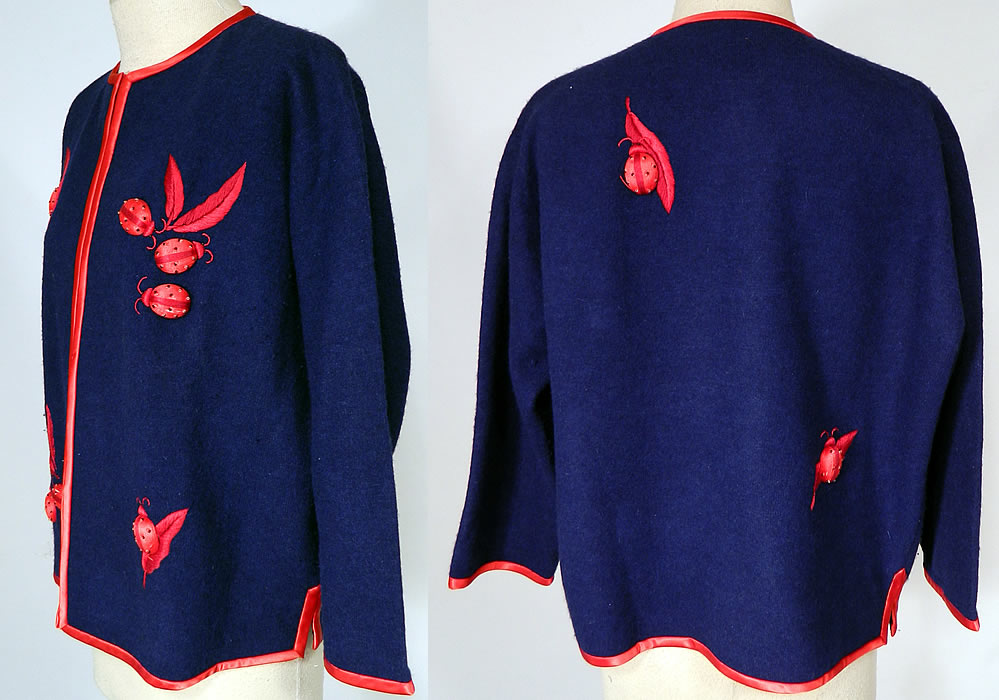 Vintage Dolly Hong Kong Label Blue & Red Embroidered Beaded Ladybug Sweater
This sensational sweater has a cute cardigan style, with hook closures down the front, 3/4 length sleeves and is fully lined. 