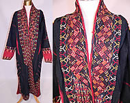 Antique Turkmenistan Indigo Dyed Embroidered Turkmen Chyrpy Coat Tribal Robe
