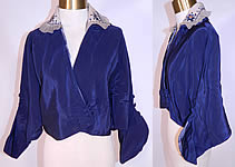 Titanic Era Edwardian Blue Silk Dolman Sleeve Short Crop Coat Bolero Jacket