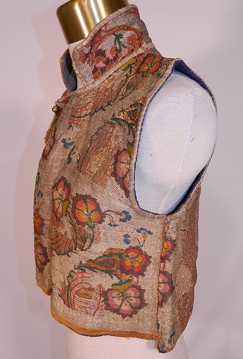 Antique 19th Century Chinese Tibetan Gold Lame Brocade Sleeveless Monks Vest Lamé
The vest measures 15 inches long, with a 32 inch waist and 32 inch chest. 