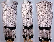 Vintage Black & White Goose Duck Novelty Print Silk Sleeveless Drop Waist Dress