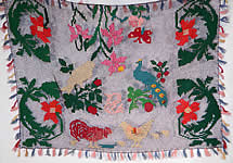 Vintage Colorful Ribbonwork Woven Crochet Fringe Floral Peacock Bird Boho Shawl
