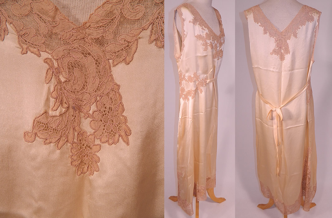 Vintage Cream Silk Ecru Lace Boudoir Belted Bias Cut Negligee Nightgown
The nightgown measures 46 inches long, with 44 inch hips, a 38 inch waist and 38 inch bust. It is in excellent condition. This is truly a wonderful piece of fine quality romantic wearable lingerie art! 