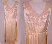 Vintage Cream Silk Ecru Lace Boudoir Belted Bias Cut Negligee Nightgown