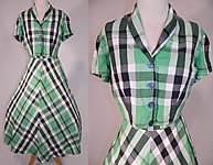 Vintage Betty Barclay Frocks Green Gingham Check Cotton Circle Skirt Dress & Jacket