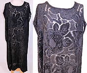 Vintage Art Deco Black Floral Burnout Voided Velvet Silk Drop Waist Flapper Dress