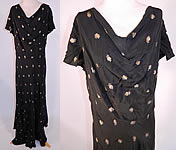 Vintage Black Silk Gold Lamé Lame Pomegranate Bias Cut Evening Gown Dress
