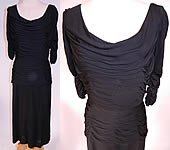 Vintage Black Silk Jersey Pleated Gathering Sexy Sheath Cocktail Dress