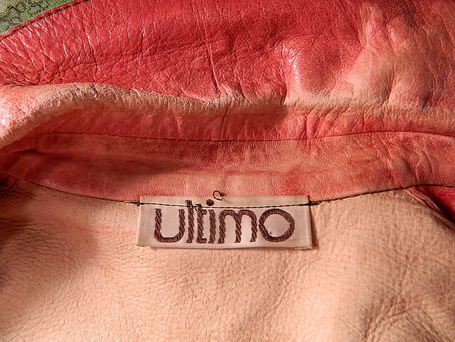 Vintage Ultimo Designer Label Green Leather Floral Print Pants & Red Jacket
There is a "Ultimo" designer label sewn inside. 