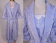 Edwardian Blue & White Gingham Check Cotton Pinafore Belted Day Dress
