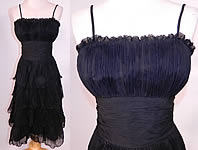 Vintage Suzy Perette NY Label Black Silk Pleated Ruffle Spaghetti Strap Cocktail Dress