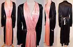 Vintage Jesfor Label Black & Pink Satin Belted Peignoir Robe Dress Gown
