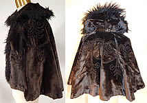 Victorian Black Velvet Jet Beaded Mohair Trim Winter Cloak Cape Mantle
 