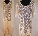 Vintage Ecru Cream Tambour Embroidery Tulle Net Lace Bias Cut Dress Gown. 