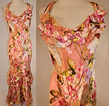 Vintage 1930s Inspired Bias Cut Nina Austin Pink Floral Salsa Tango Flamenco Dance Dress. 