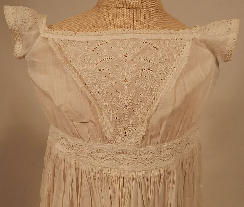 Victorian Antique Ayrshire Whitework Cotton Batiste Christening Gown Infant Dress
It is hand stitched, made of a fine white cotton batiste fabric, with Ayrshire whitework, raised padded satin stitch embroidery eyelet drawn thread cutwork and eyelet lace trim edging. 