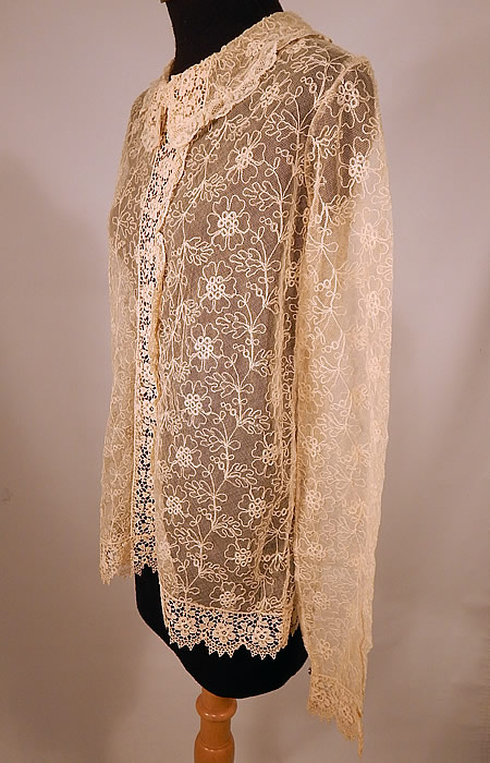 Vintage Ecru Cream Soutache Tambour Embroidery Tulle Net Lace Blouse Top
The top measures 24 inches long, with a 34 inch waist, 36 inch bust and 24 inch long sleeves. 