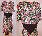 Vintage Green Pink Purple Coil Springs Abstract Novelty Print Rayon Peplum Dress
