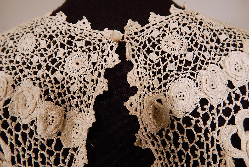 Edwardian White Irish Crochet Lace Meshwork Shirt Blouse Jacket Top
It is in excellent condition. This is truly an exquisite piece of antique textile lace wearable art!