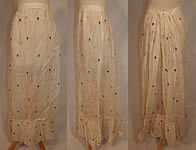 Victorian White Cotton Organdy Fabric Red Berry Polka Dot Embroidered Skirt
