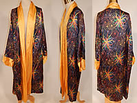 Vintage Art Deco Colorful Rainbow Spiral Stars Silk Flapper Kimono Robe Coat
