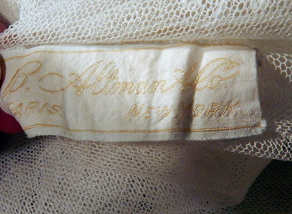 Vintage B. Altman & Co White Cotton Tulle Net Embroidered Lace Drop Waist Dress
There is a "B. Altman & Co. Paris New York" store label sewn inside.