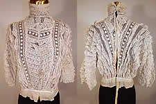 Edwardian Embroidered Polka Dot White Net Lace Applique Bodice Blouse
