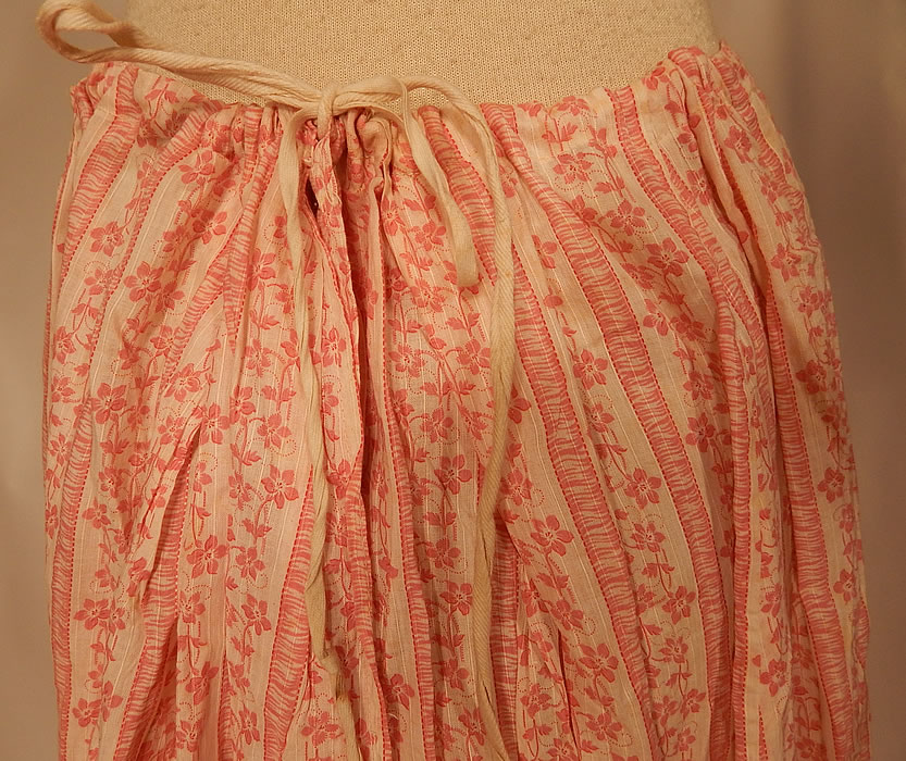 Victorian Red & White Stripe Cotton Calico Floral Print Petticoat Skirt
This pretty petticoat skirt has a flared full style with a bottom ruffle, drawstring waist and is unlined. The petticoat measures 34 inches long, with a 28 inch adjustable waist and 50 inch hips. 