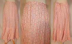 Victorian Red & White Stripe Cotton Calico Floral Print Petticoat Skirt
