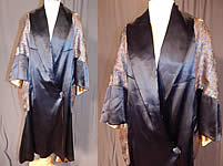 Vintage Art Deco Navy Blue Silk Gold Lamé Lame Flapper Opera Coat Cape Cloak