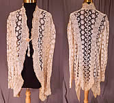 Vintage Edwardian Antique Cream Lace Cutaway Front Tailored Tail Coat Jacket
