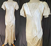 Vintage White Silk Satin & Lace Asymmetrical Bias Cut Wedding Gown Dress
