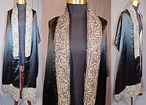 Vintage Art Deco Black Silk Gold Metallic Soutache Embroidery Stole Shawl
