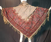 Victorian Antique Paisley Roller Print Wool Challis Fringed Shawl Scarf