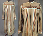 Victorian Taupe Tweed Wool Striped Ribbon Trim Wrapper Morning Dress Robe