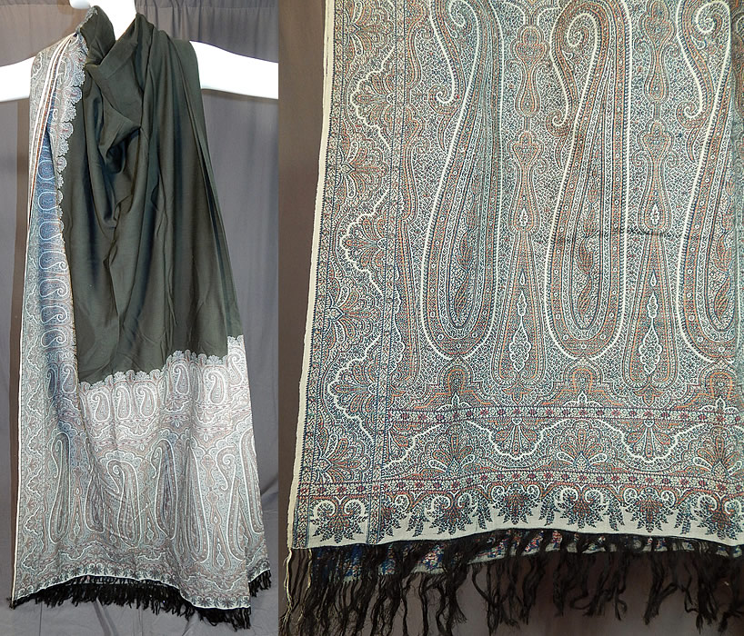 Victorian Antique Large Banquet Size Jacquard Loom Black & Blue Wool Paisley Shawl
These paisley shawls were very popular during the mid to late 1800s with at least one being included in every better class trousseau. This outstanding oversized large banquet size shawl throw tablecover measures 138 inches long and 66 inches wide. It is in excellent condition. This is truly a rare large sized example of paisley textile art!