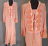 Vintage Art Deco Old Rose Pink Silk Crepe de Chine Appliquéd Belted Bias Cut Dress
