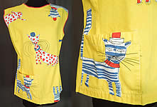 Vintage Ameritex Screen Print Novelty Mod Cat Art Smock Tunic Top Blouse
