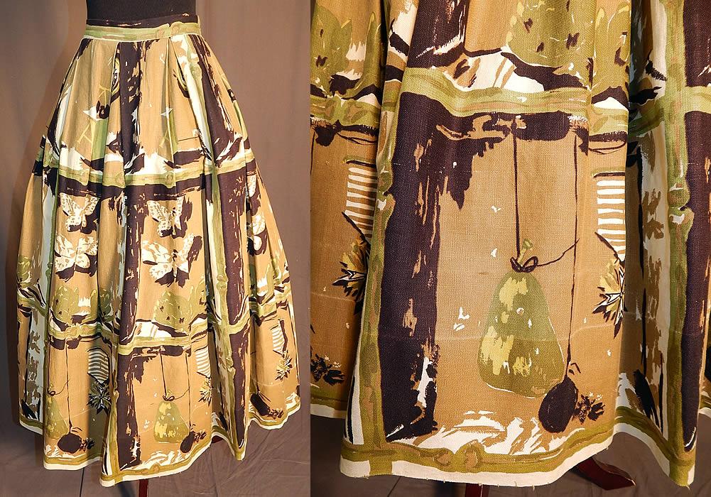 Vintage Century of Boston Cotton Twill Butterfly Artichoke Novelty Print Circle Skirt
This unique retro long circle skirt has a side zipper, button waistband closure and is unlined. 