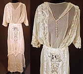 Edwardian Titanic Embroidered French Knot Batiste Filet Lace Lawn Dress Tea Gown
