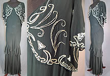 Vintage Black Silk Chiffon Butterfly Beaded Bias Cut Evening Gown Dress
