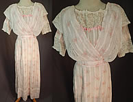 Edwardian Titanic Pink Pastel Moire Pattern Print Striped Batiste Lace Dress
