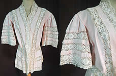 Edwardian Pink Cotton Pique White Lace Trim Coattails Coat Jacket
