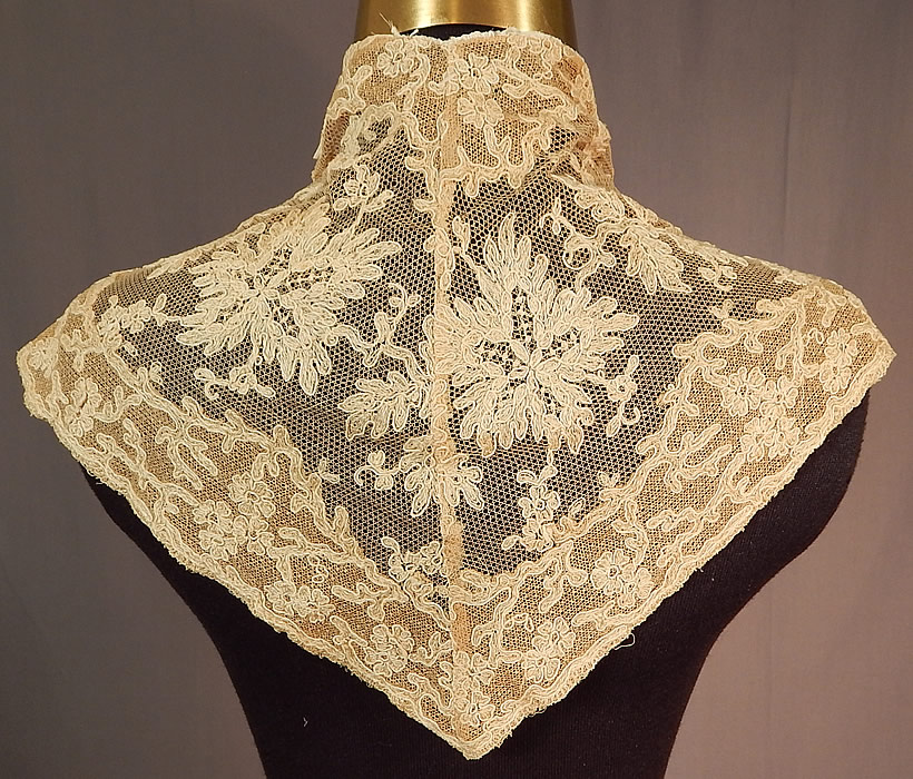 Edwardian Cream Bretonne Needle Run Lace Dress Trim Lappet Shawl Collar
This lovely lace shawl collar has a high neck back and long lappet front ties. 